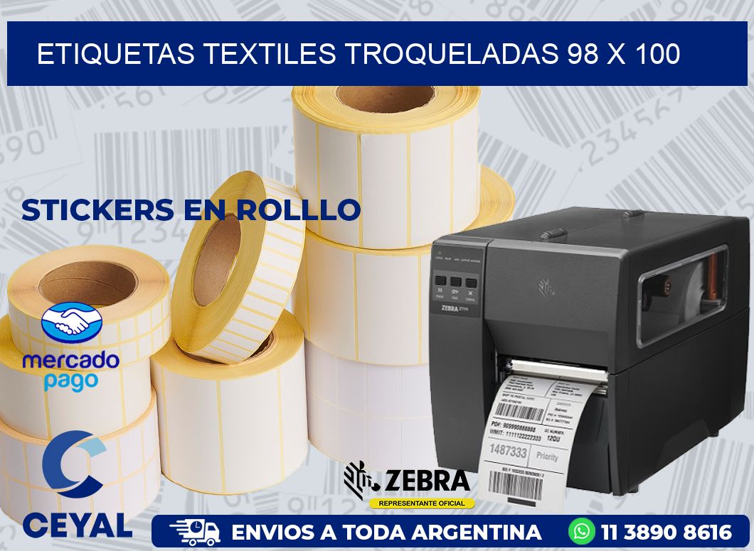 ETIQUETAS TEXTILES TROQUELADAS 98 x 100