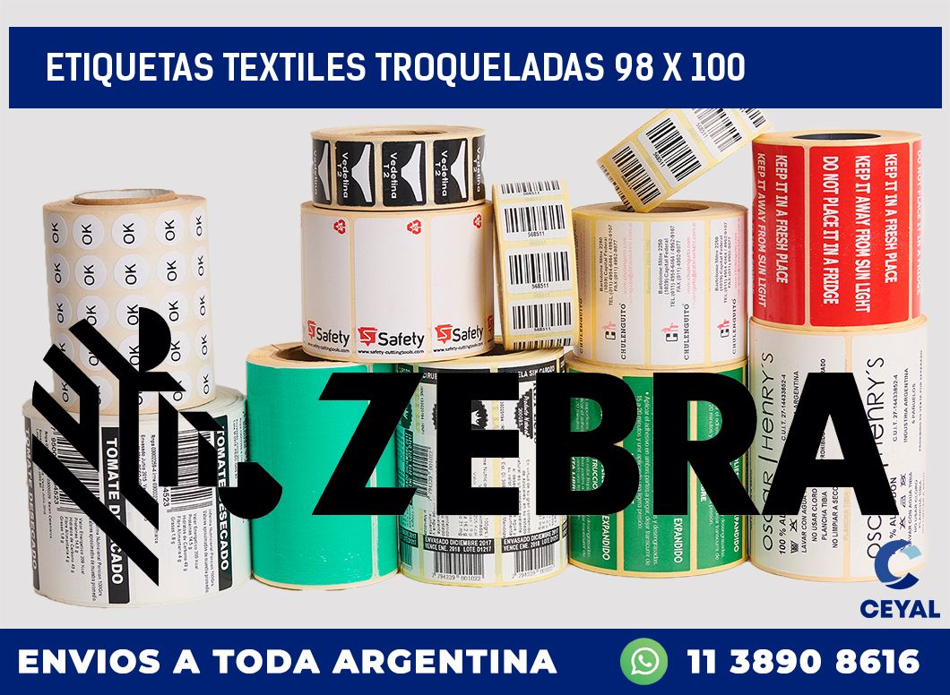 ETIQUETAS TEXTILES TROQUELADAS 98 x 100