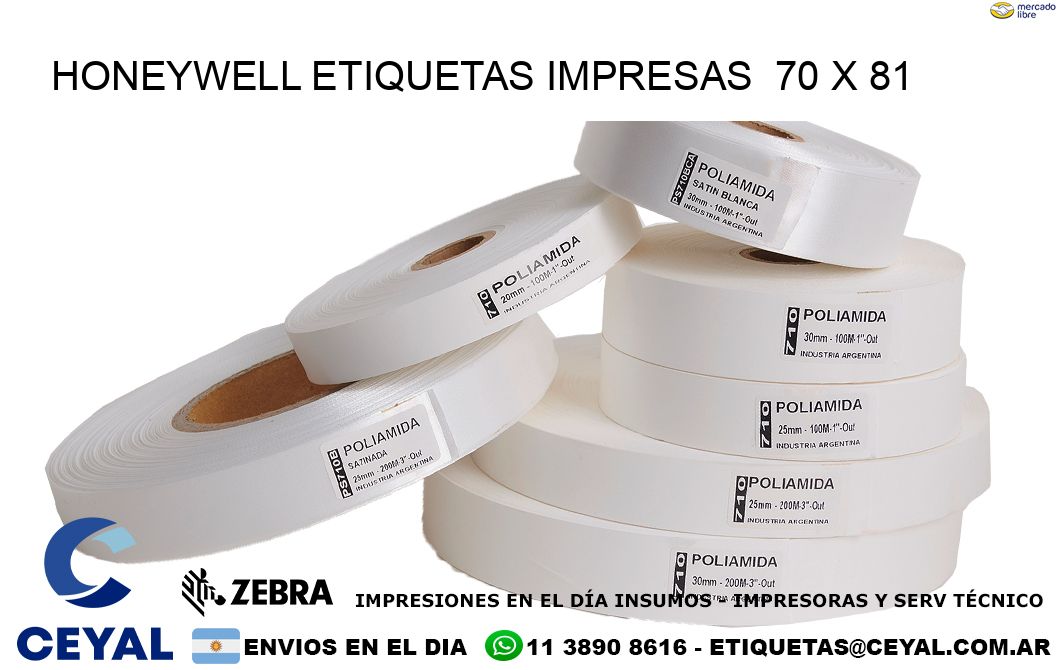 HONEYWELL ETIQUETAS IMPRESAS  70 x 81