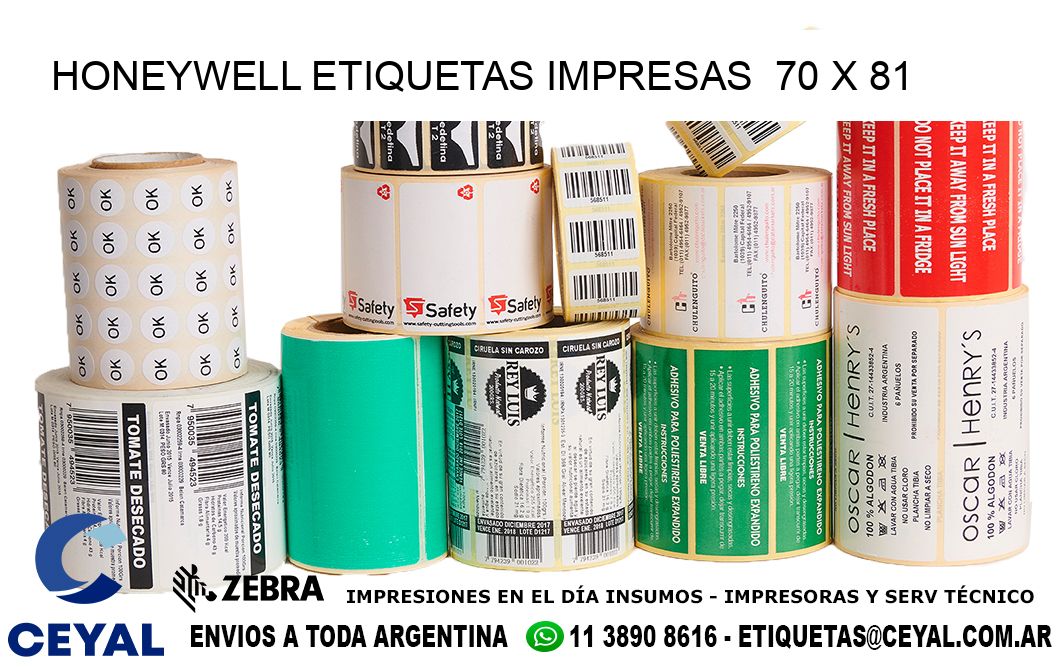 HONEYWELL ETIQUETAS IMPRESAS  70 x 81