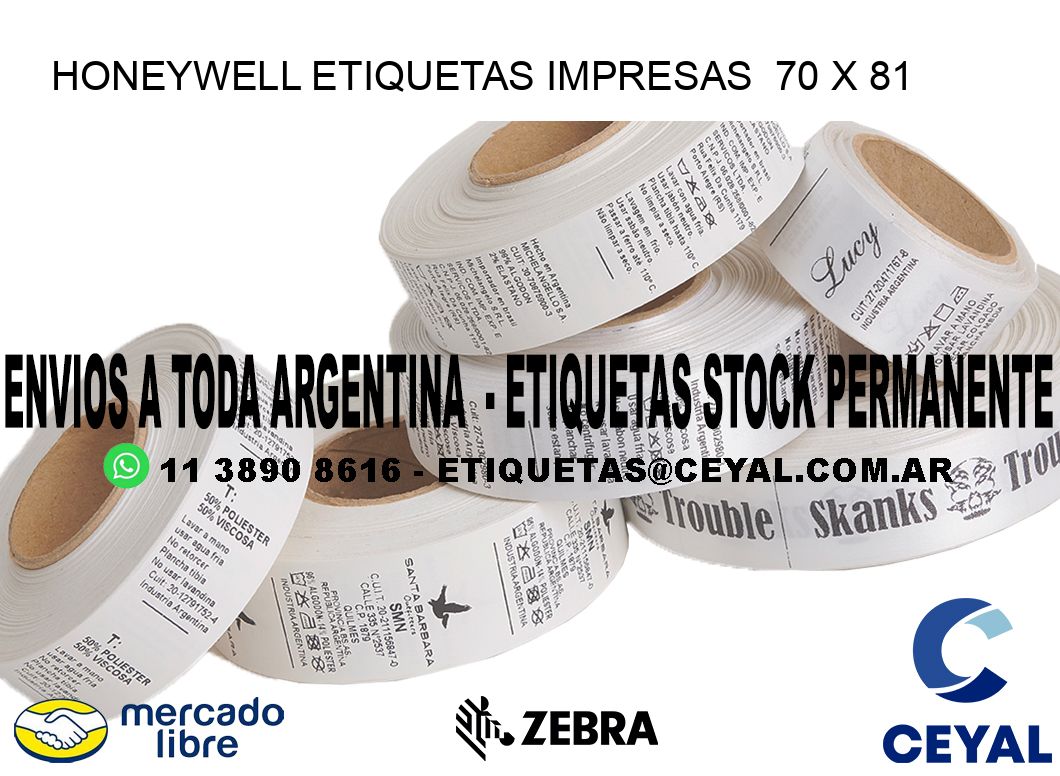 HONEYWELL ETIQUETAS IMPRESAS  70 x 81