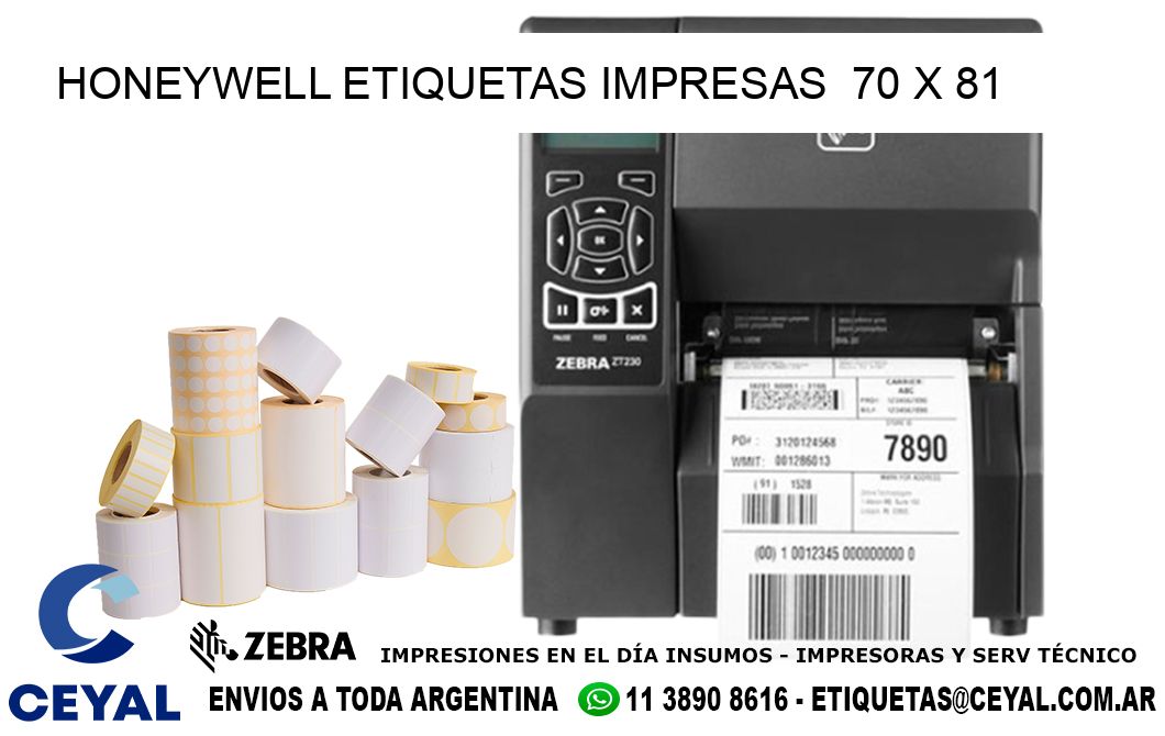 HONEYWELL ETIQUETAS IMPRESAS  70 x 81