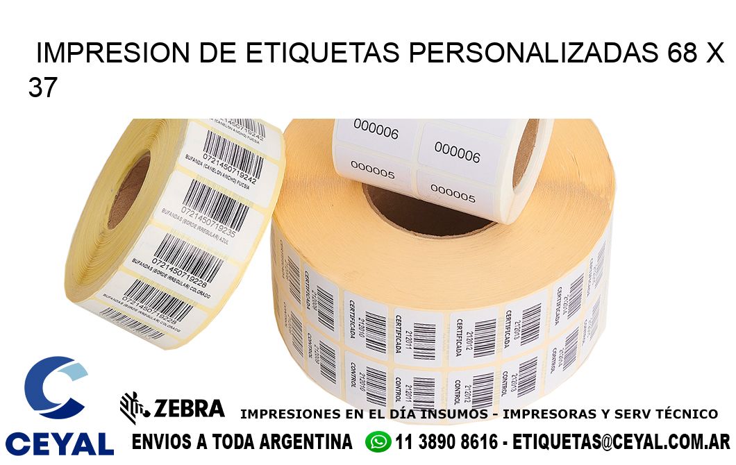 IMPRESION DE ETIQUETAS PERSONALIZADAS 68 x 37