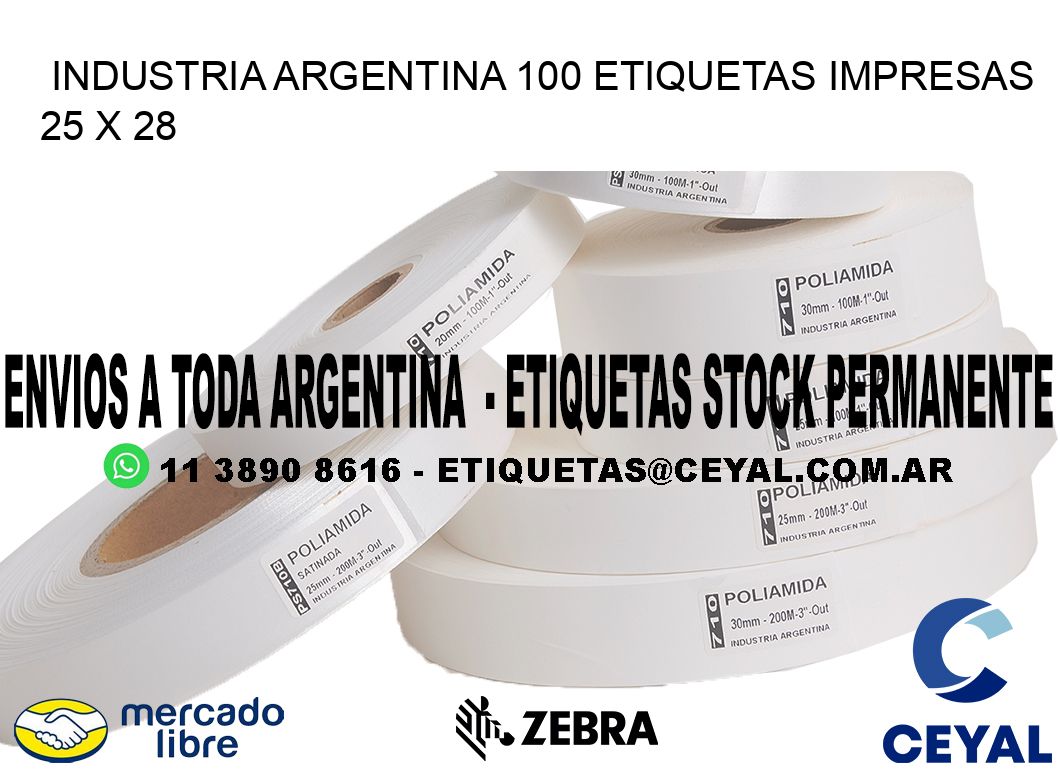 INDUSTRIA ARGENTINA 100 ETIQUETAS IMPRESAS  25 x 28