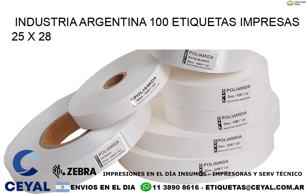 INDUSTRIA ARGENTINA 100 ETIQUETAS IMPRESAS  25 x 28