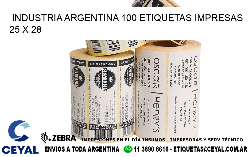 INDUSTRIA ARGENTINA 100 ETIQUETAS IMPRESAS  25 x 28