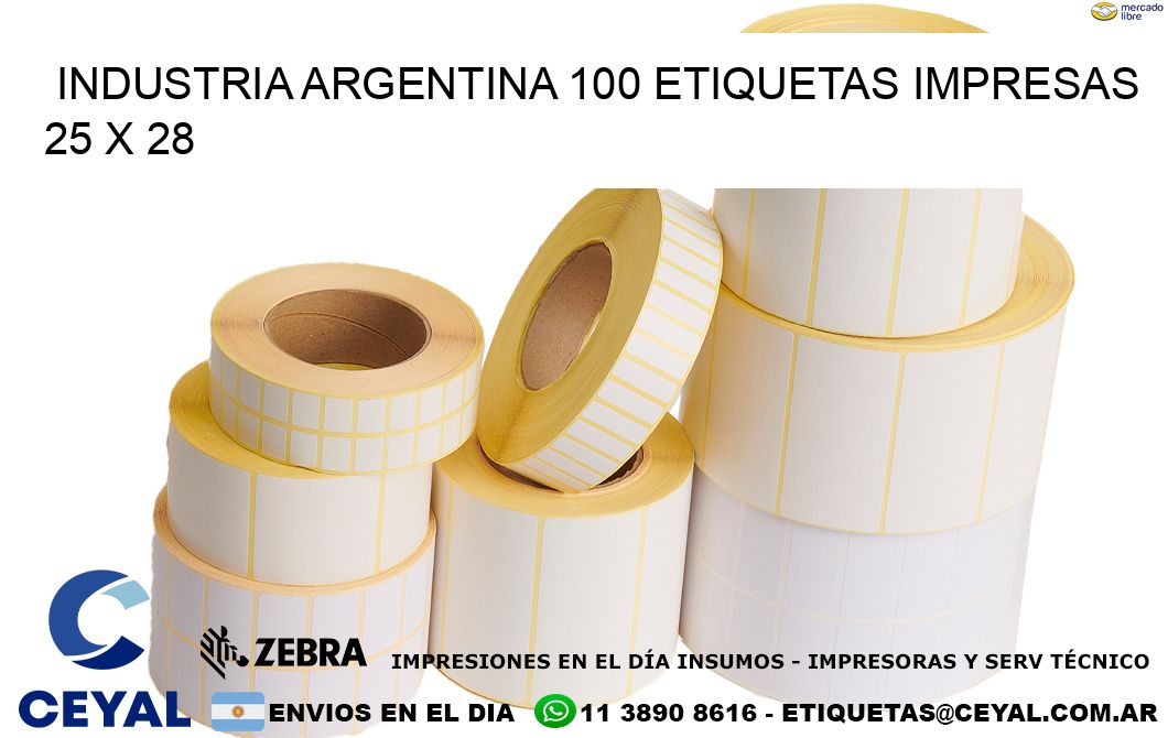INDUSTRIA ARGENTINA 100 ETIQUETAS IMPRESAS  25 x 28