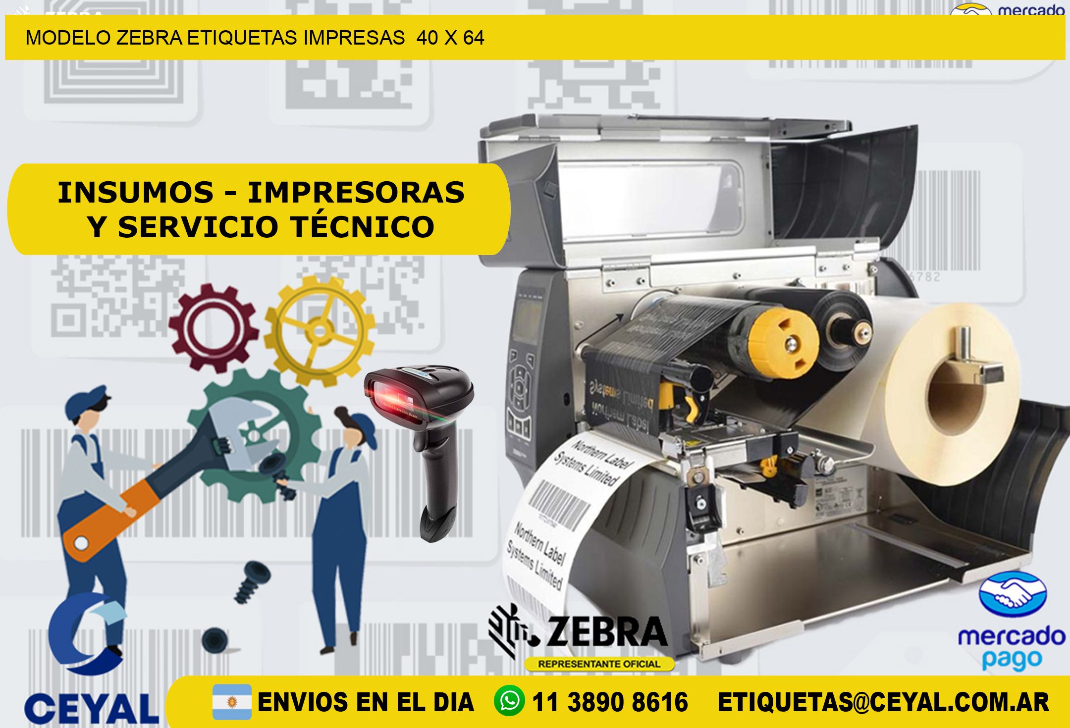 MODELO ZEBRA ETIQUETAS IMPRESAS  40 x 64