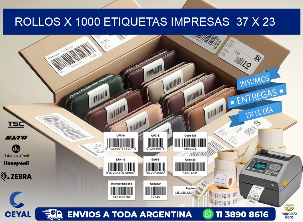 ROLLOS X 1000 ETIQUETAS IMPRESAS  37 x 23