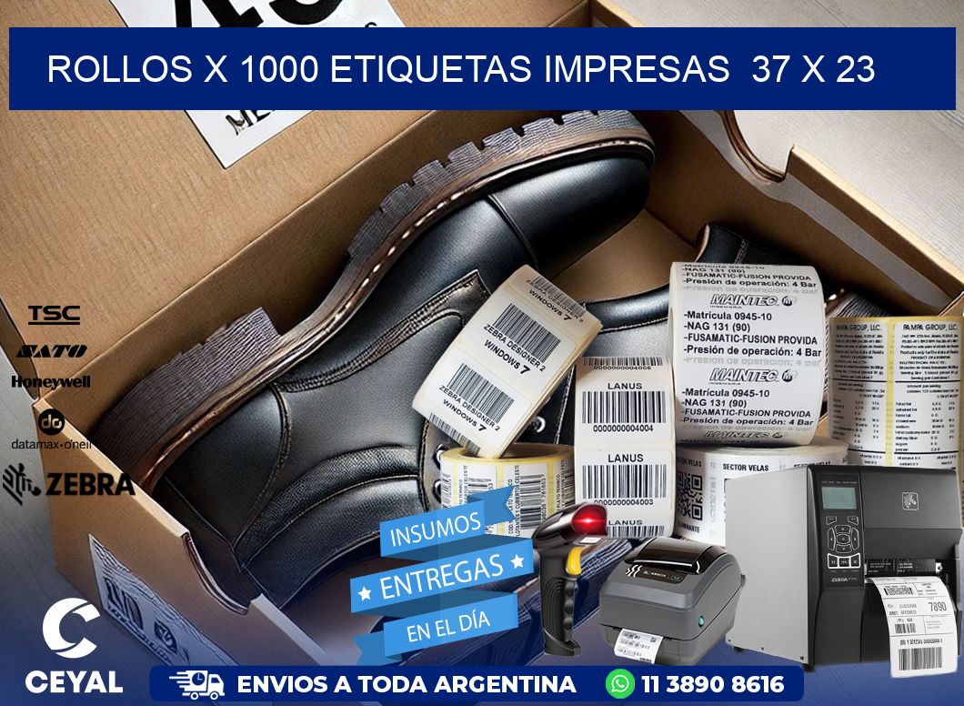 ROLLOS X 1000 ETIQUETAS IMPRESAS  37 x 23