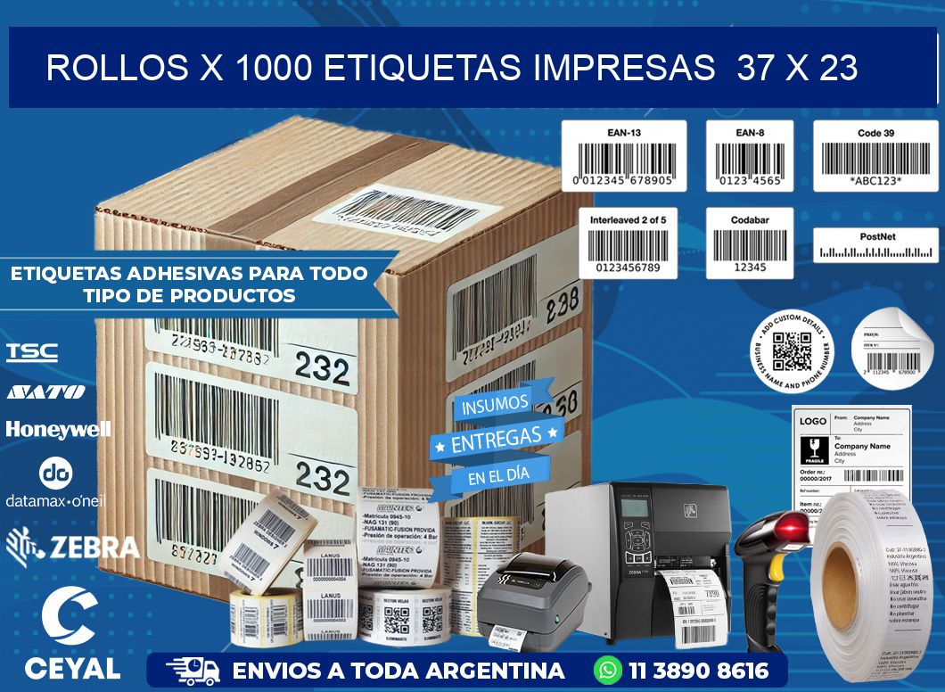 ROLLOS X 1000 ETIQUETAS IMPRESAS  37 x 23