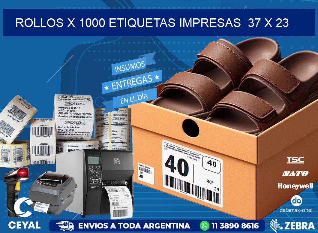 ROLLOS X 1000 ETIQUETAS IMPRESAS  37 x 23