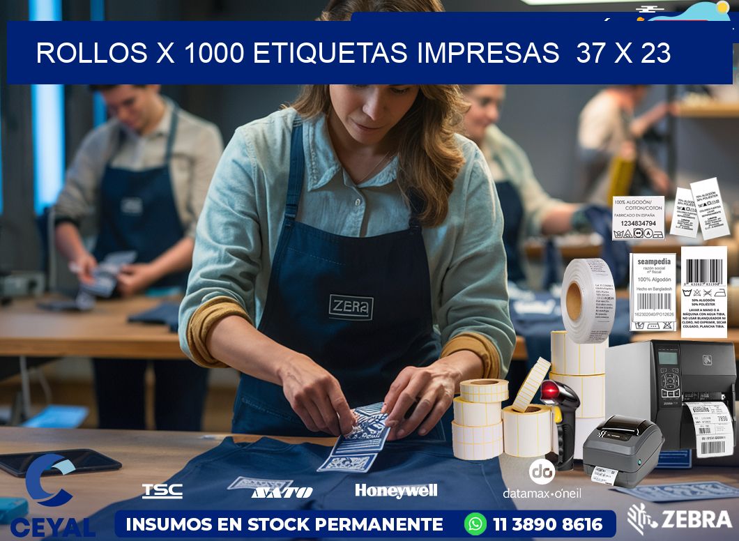 ROLLOS X 1000 ETIQUETAS IMPRESAS  37 x 23