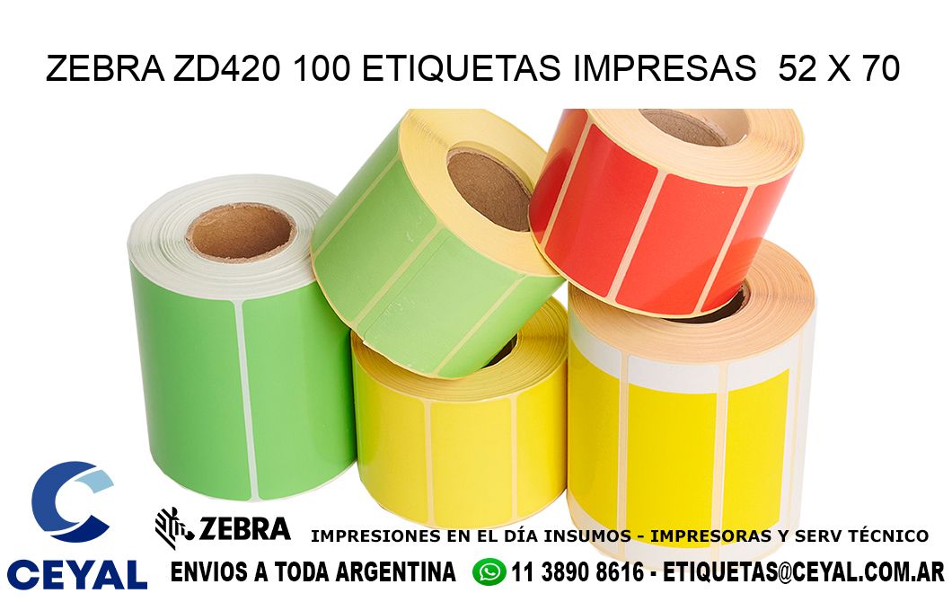 ZEBRA ZD420 100 ETIQUETAS IMPRESAS  52 x 70