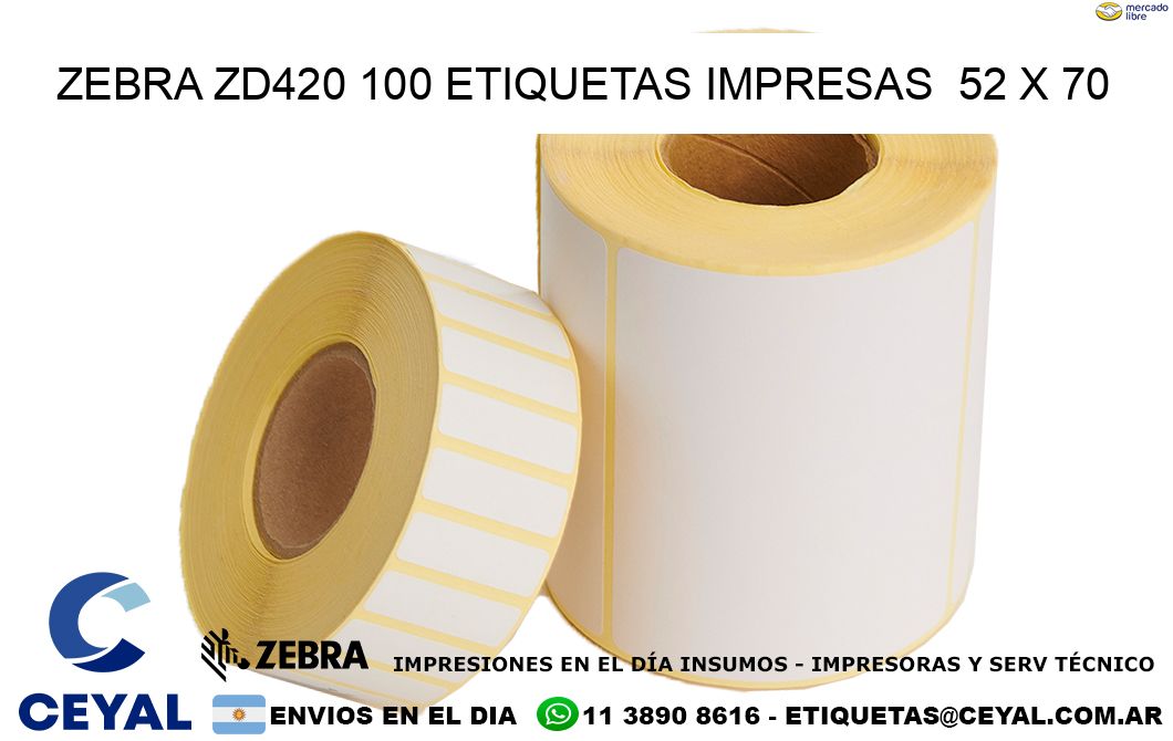 ZEBRA ZD420 100 ETIQUETAS IMPRESAS  52 x 70