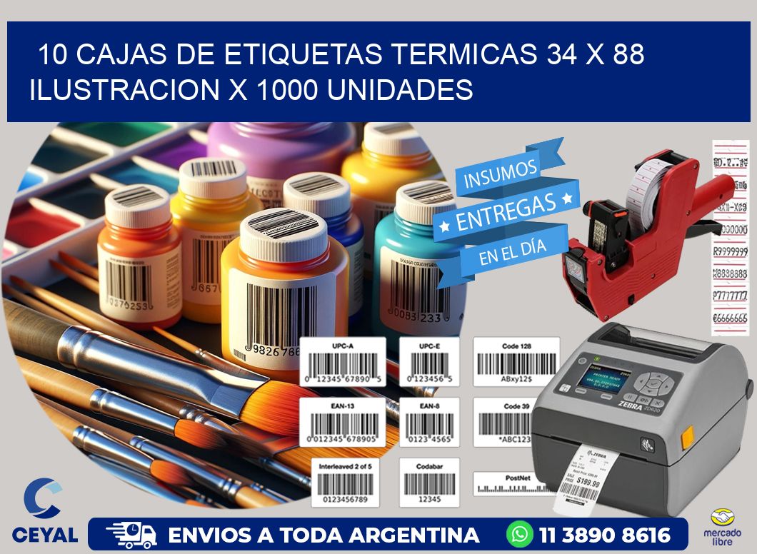 10 CAJAS DE ETIQUETAS TERMICAS 34 x 88 ILUSTRACION X 1000 UNIDADES