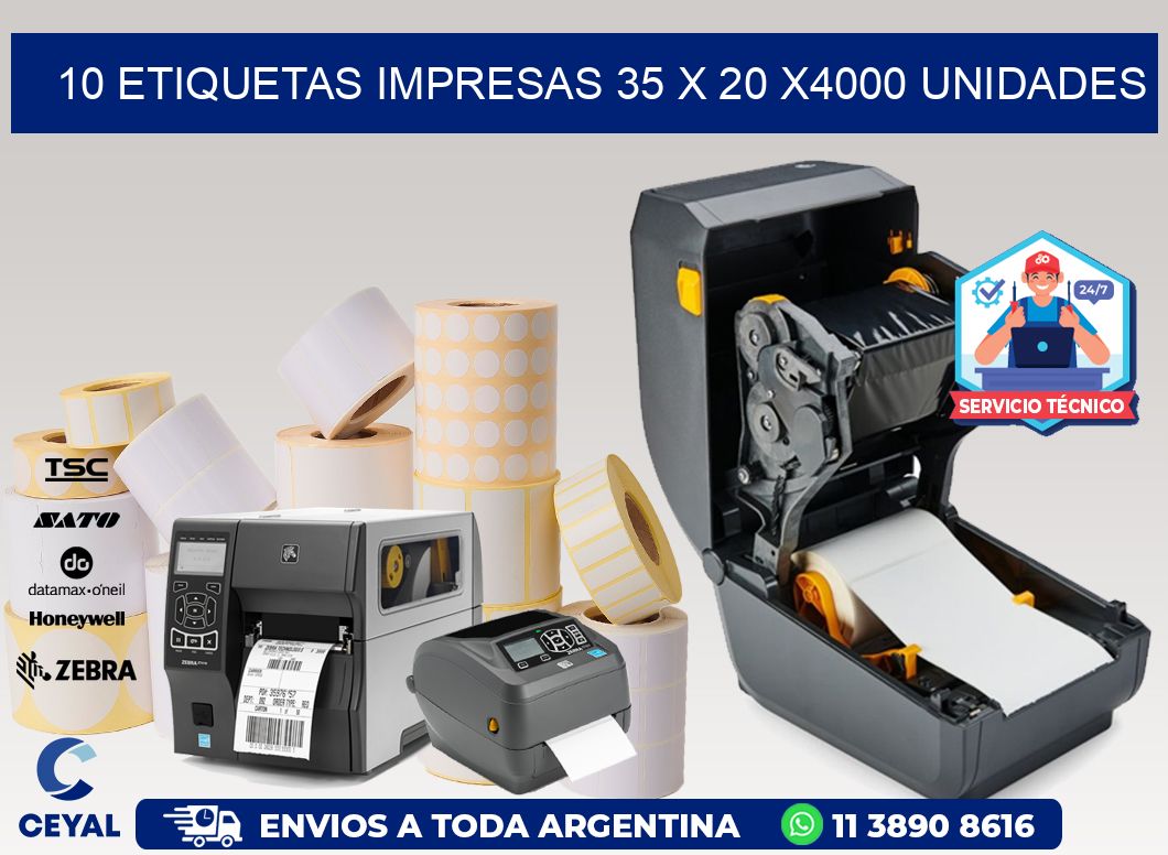 10 ETIQUETAS IMPRESAS 35 x 20 X4000 UNIDADES