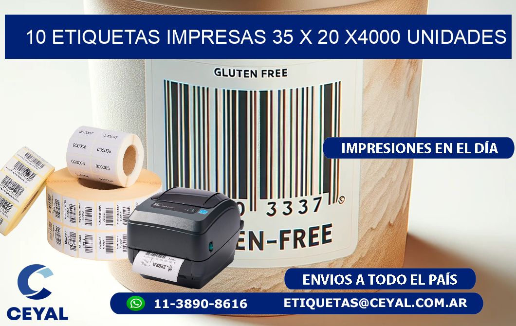 10 ETIQUETAS IMPRESAS 35 x 20 X4000 UNIDADES