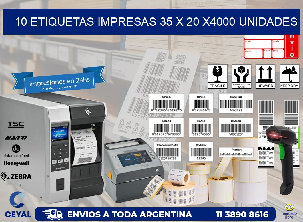 10 ETIQUETAS IMPRESAS 35 x 20 X4000 UNIDADES