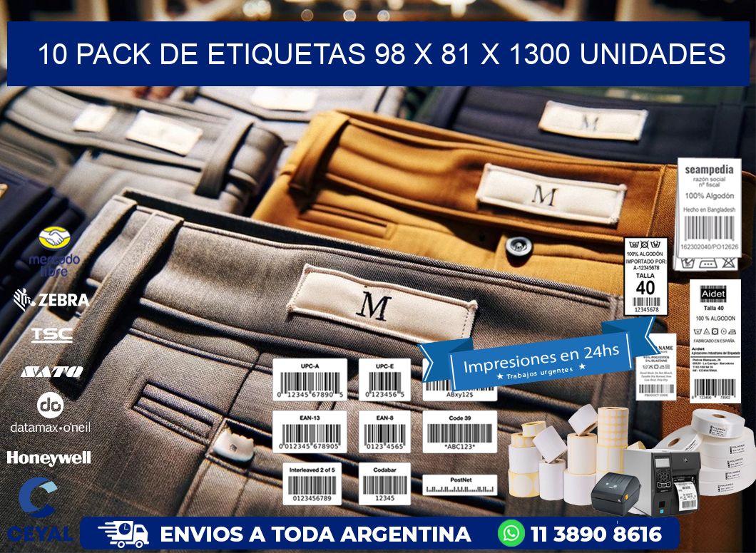 10 PACK DE ETIQUETAS 98 x 81 X 1300 UNIDADES