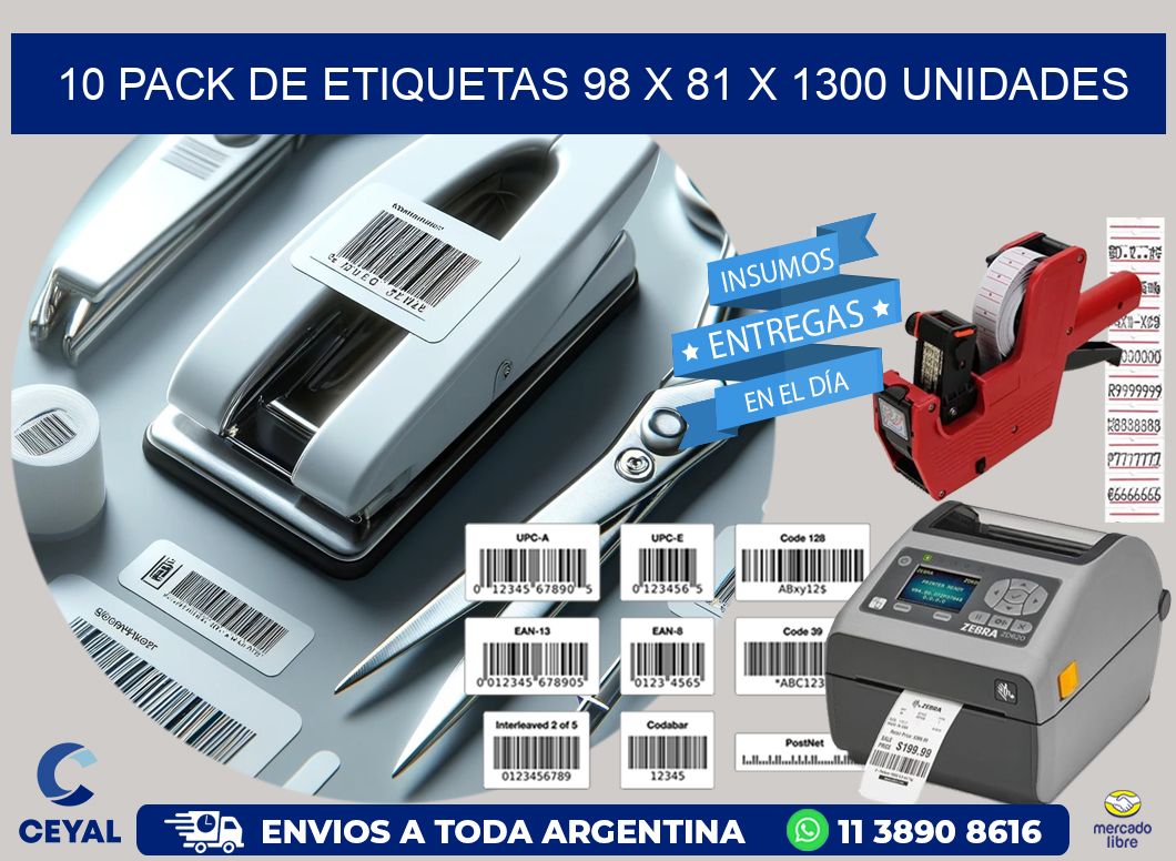 10 PACK DE ETIQUETAS 98 x 81 X 1300 UNIDADES