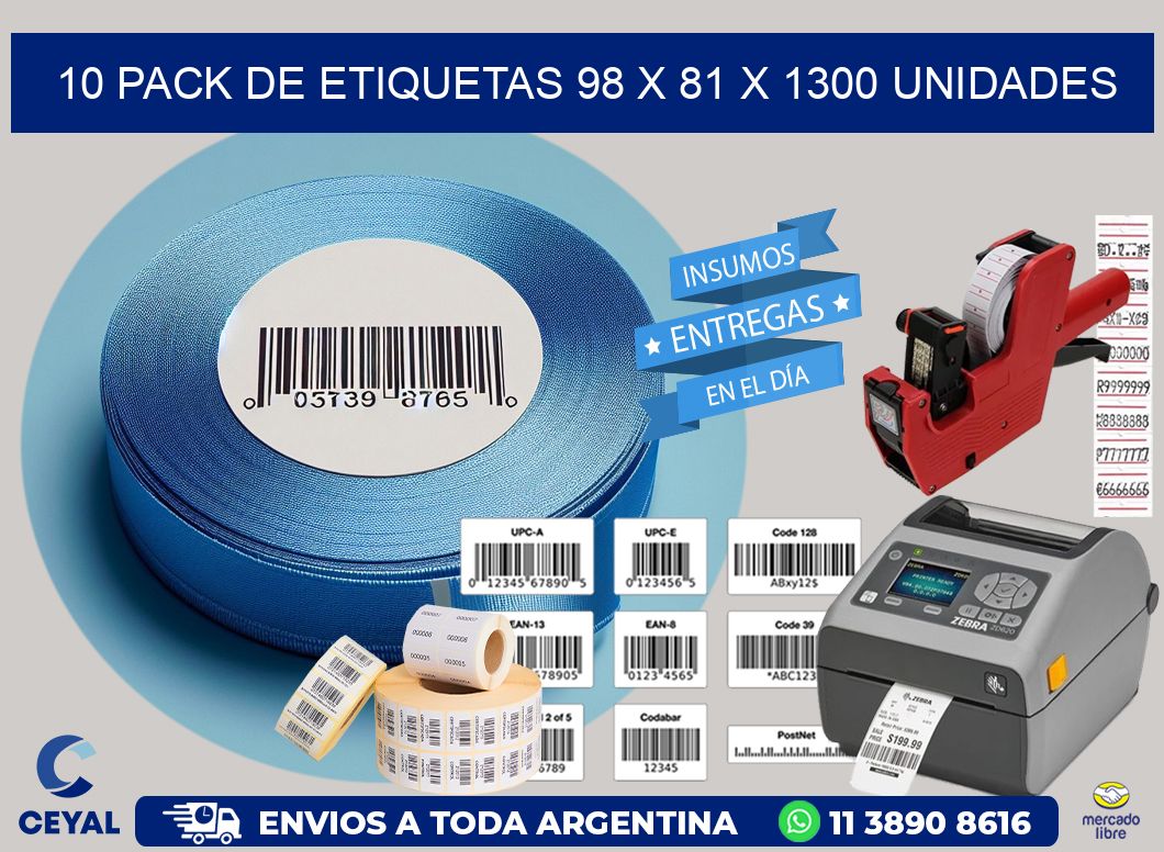 10 PACK DE ETIQUETAS 98 x 81 X 1300 UNIDADES