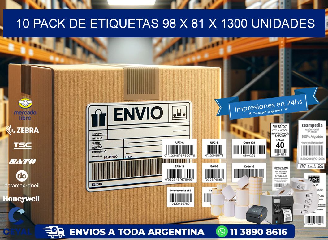 10 PACK DE ETIQUETAS 98 x 81 X 1300 UNIDADES