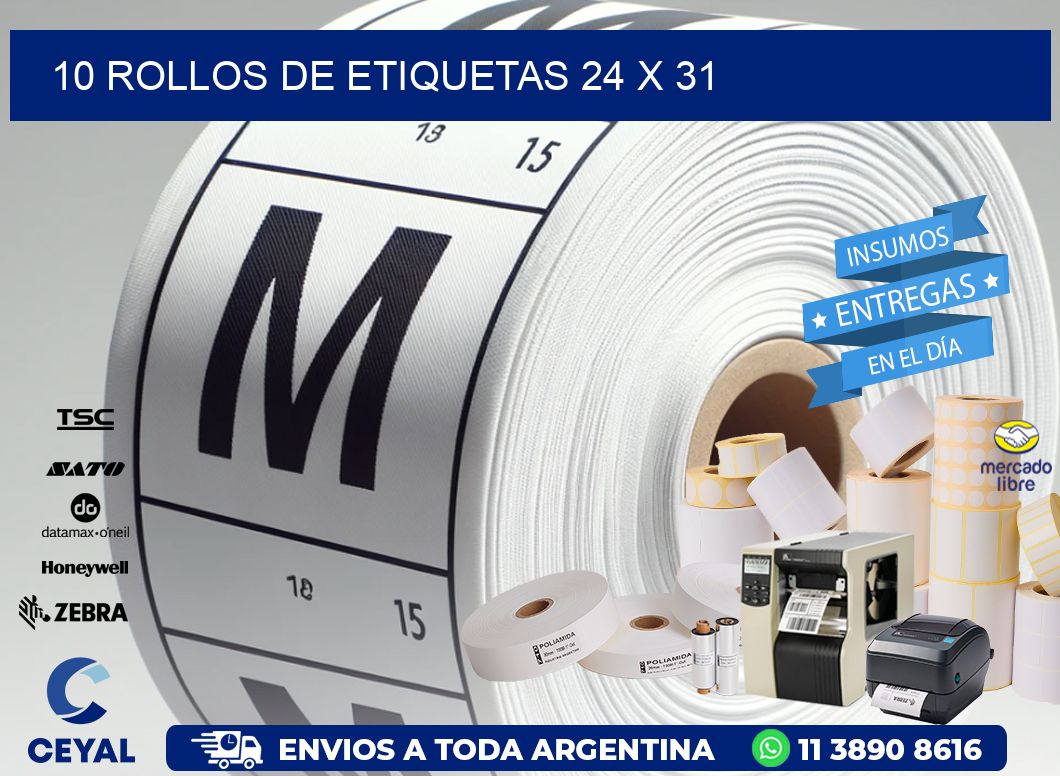 10 ROLLOS DE ETIQUETAS 24 x 31