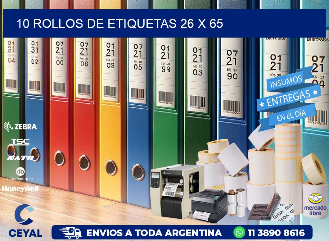 10 ROLLOS DE ETIQUETAS 26 x 65