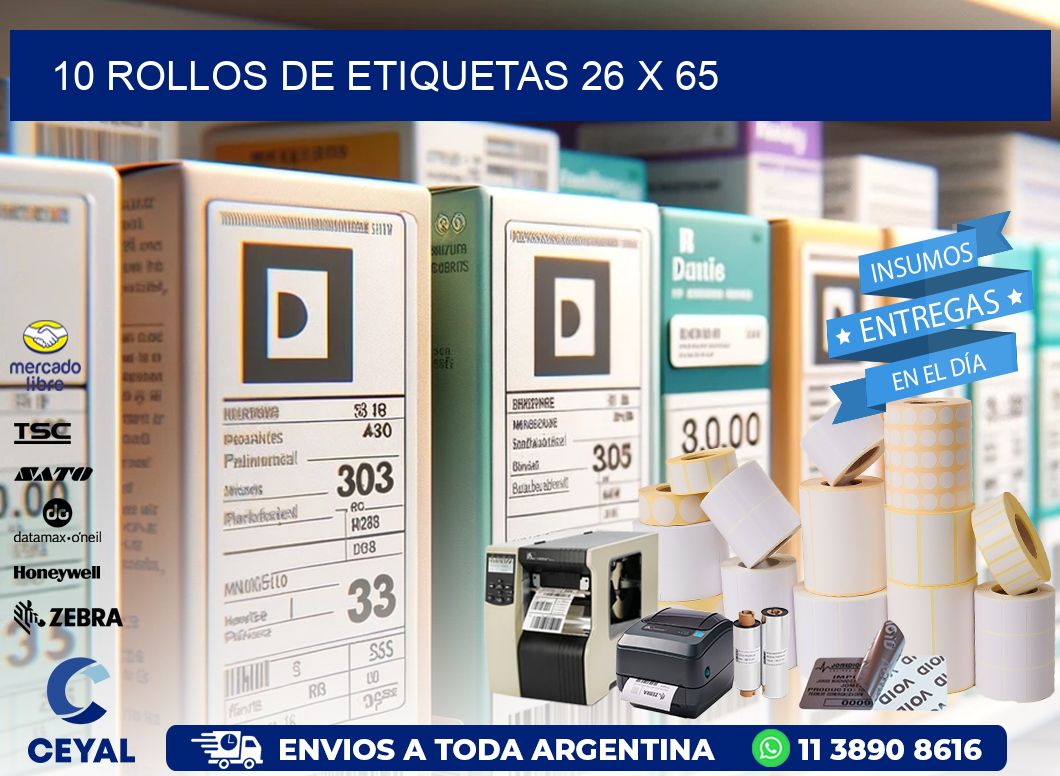 10 ROLLOS DE ETIQUETAS 26 x 65