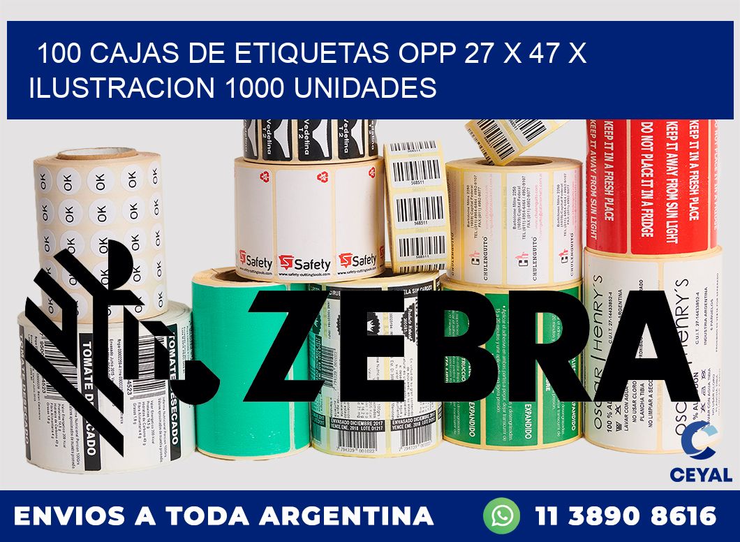 100 CAJAS DE ETIQUETAS OPP 27 x 47 X ILUSTRACION 1000 UNIDADES