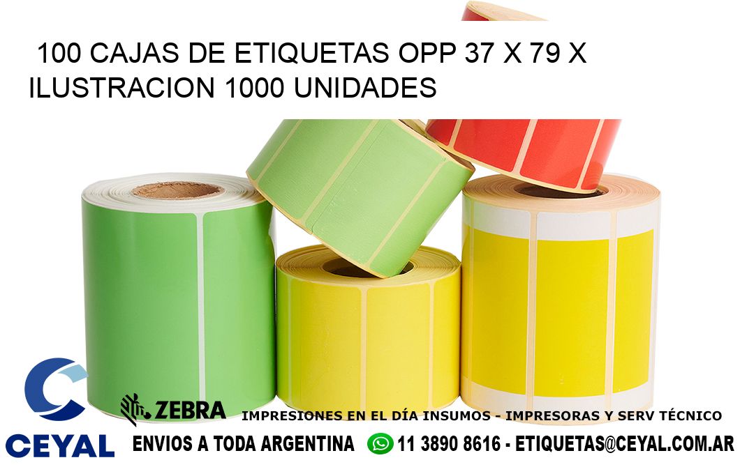 100 CAJAS DE ETIQUETAS OPP 37 x 79 X ILUSTRACION 1000 UNIDADES