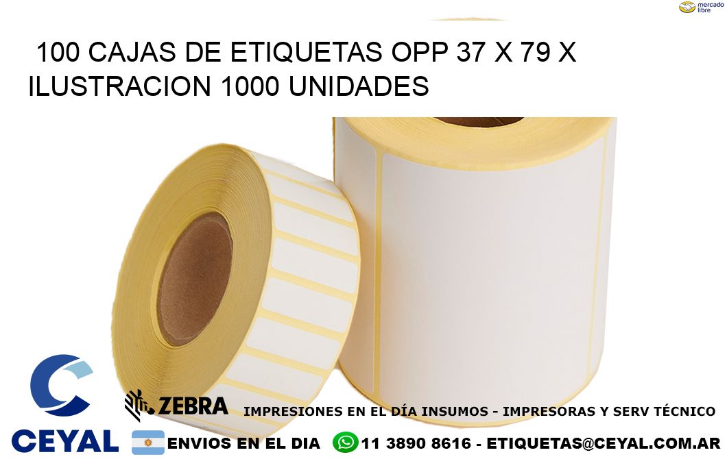 100 CAJAS DE ETIQUETAS OPP 37 x 79 X ILUSTRACION 1000 UNIDADES