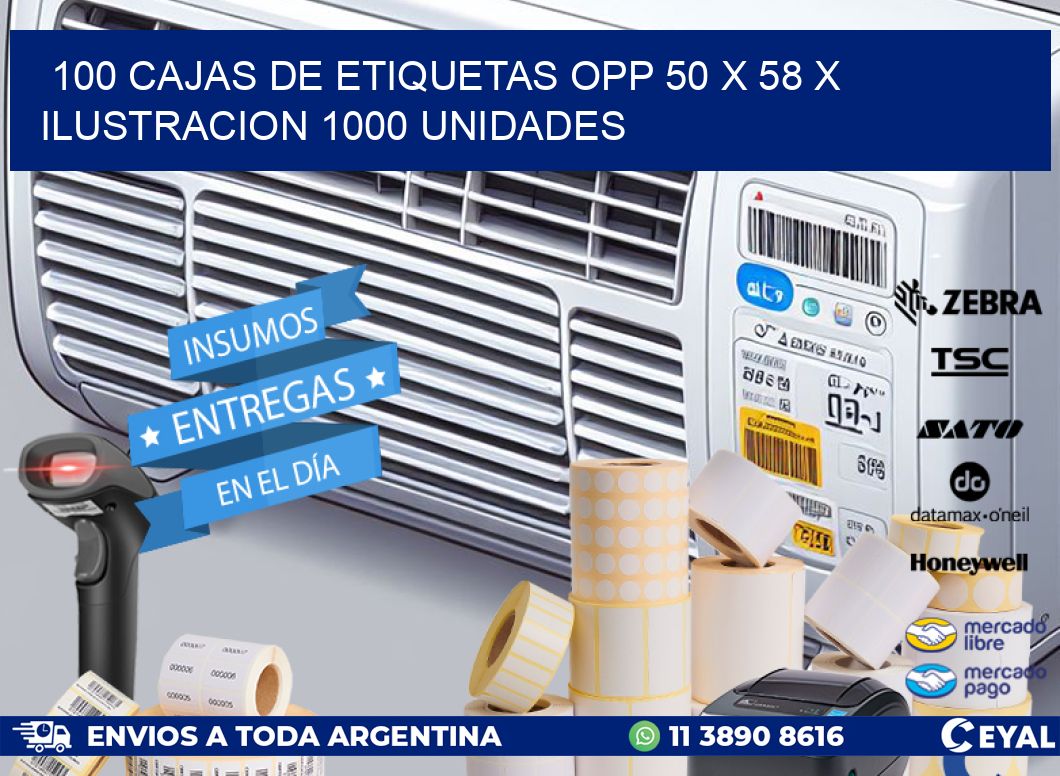 100 CAJAS DE ETIQUETAS OPP 50 x 58 X ILUSTRACION 1000 UNIDADES