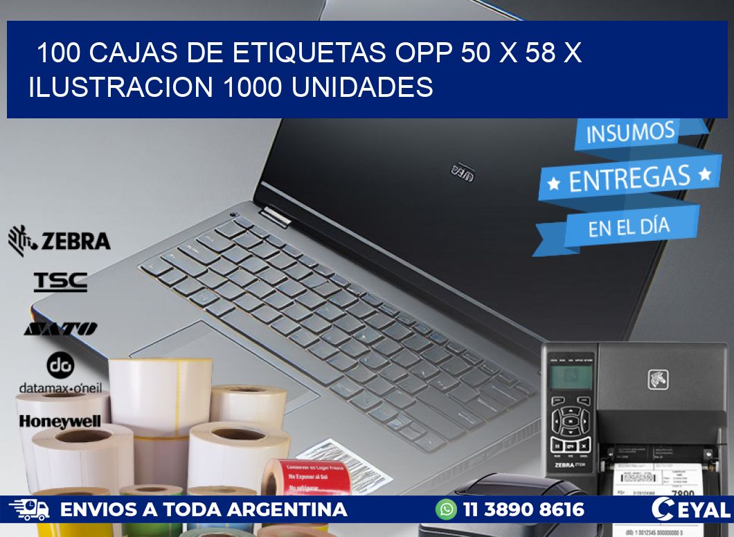 100 CAJAS DE ETIQUETAS OPP 50 x 58 X ILUSTRACION 1000 UNIDADES