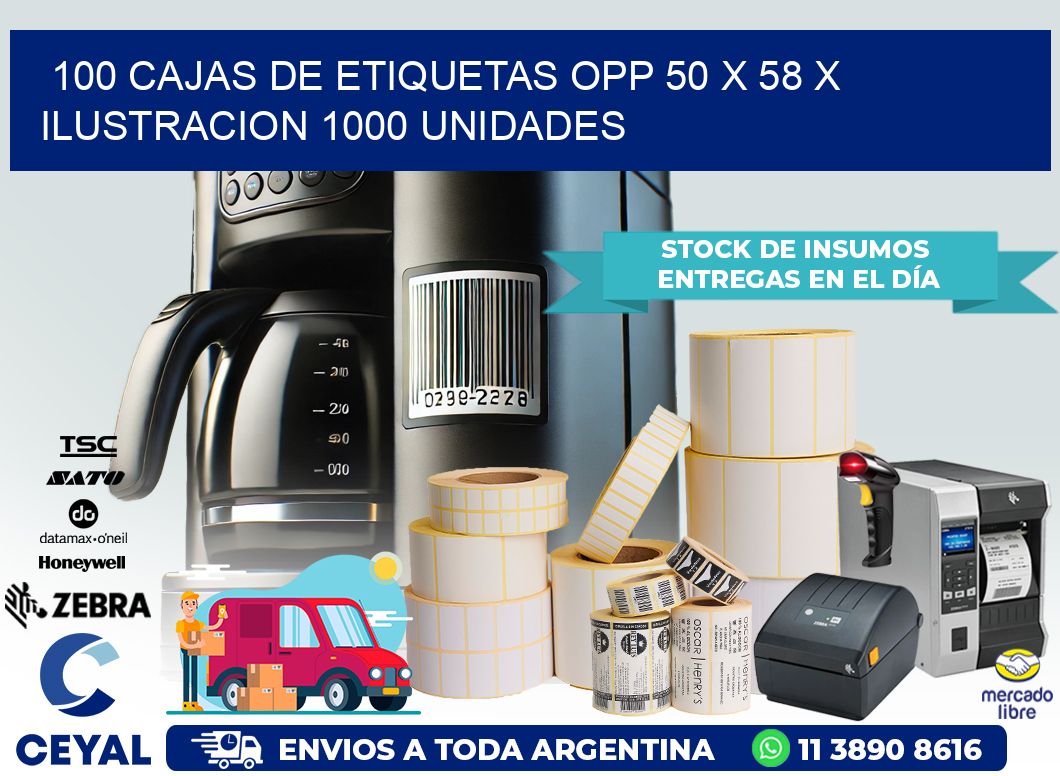 100 CAJAS DE ETIQUETAS OPP 50 x 58 X ILUSTRACION 1000 UNIDADES