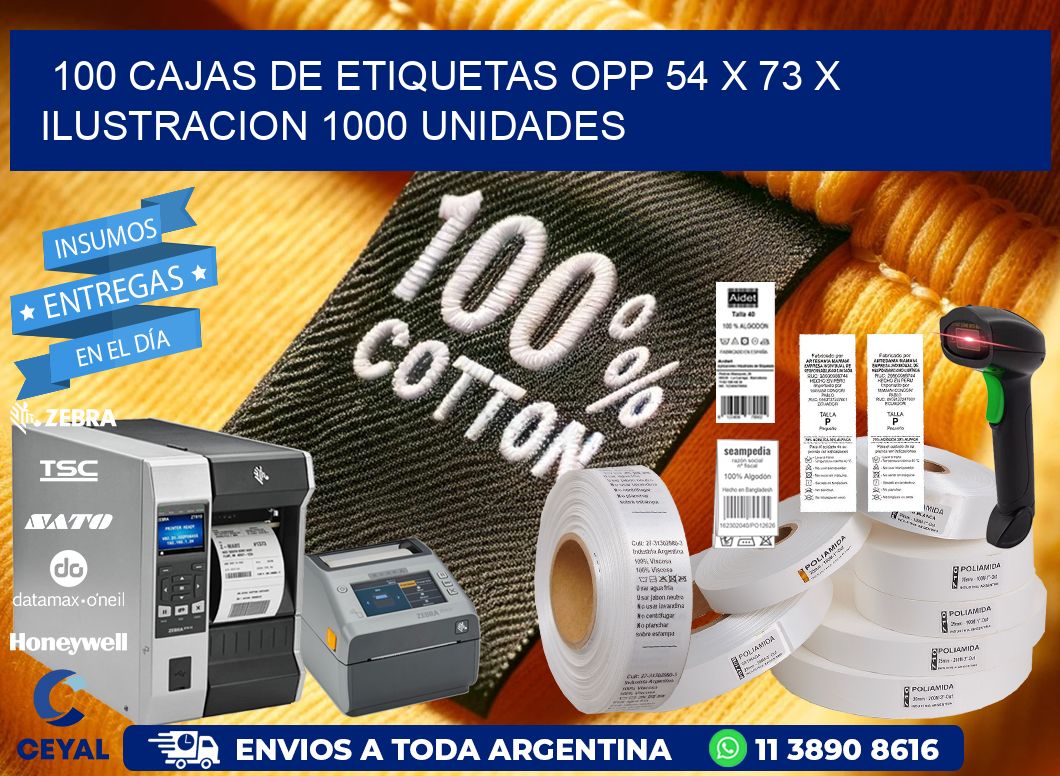 100 CAJAS DE ETIQUETAS OPP 54 x 73 X ILUSTRACION 1000 UNIDADES