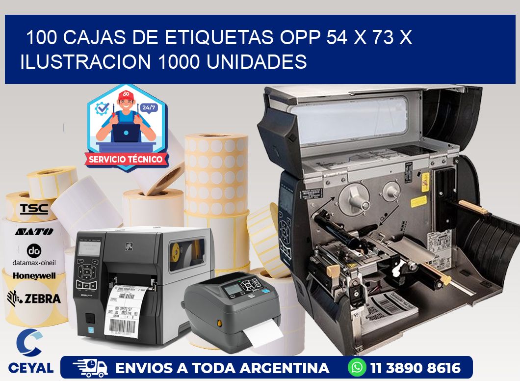 100 CAJAS DE ETIQUETAS OPP 54 x 73 X ILUSTRACION 1000 UNIDADES