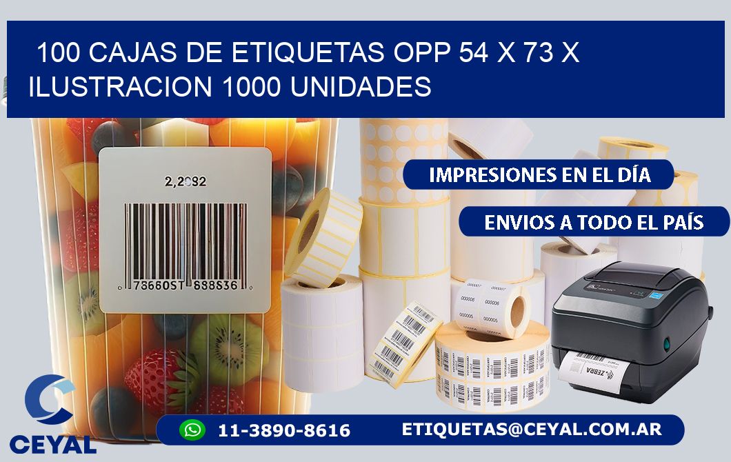 100 CAJAS DE ETIQUETAS OPP 54 x 73 X ILUSTRACION 1000 UNIDADES