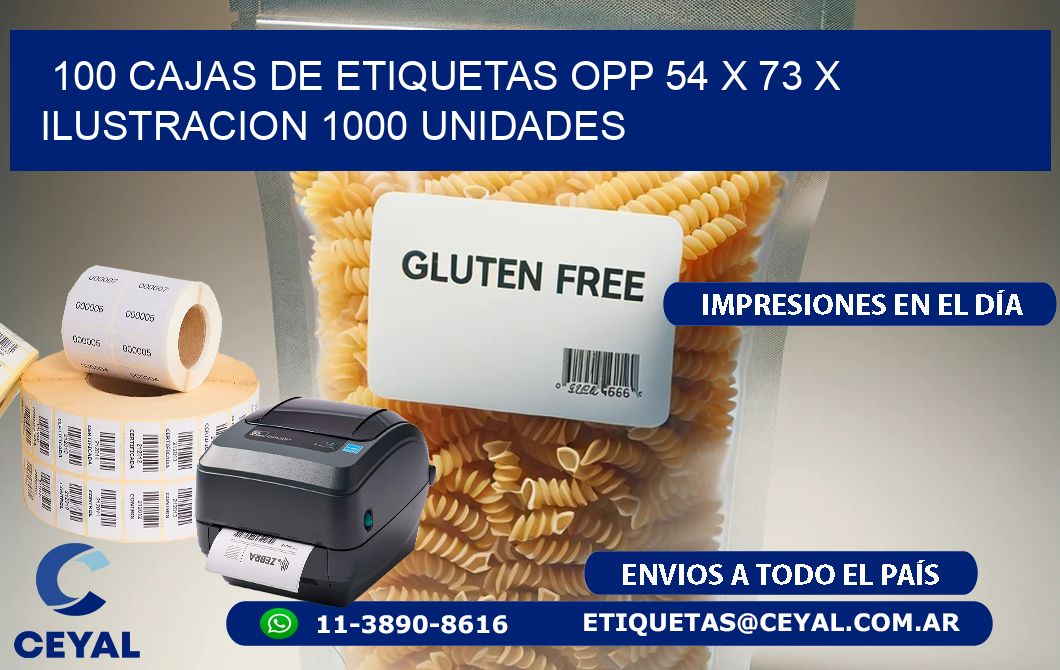 100 CAJAS DE ETIQUETAS OPP 54 x 73 X ILUSTRACION 1000 UNIDADES