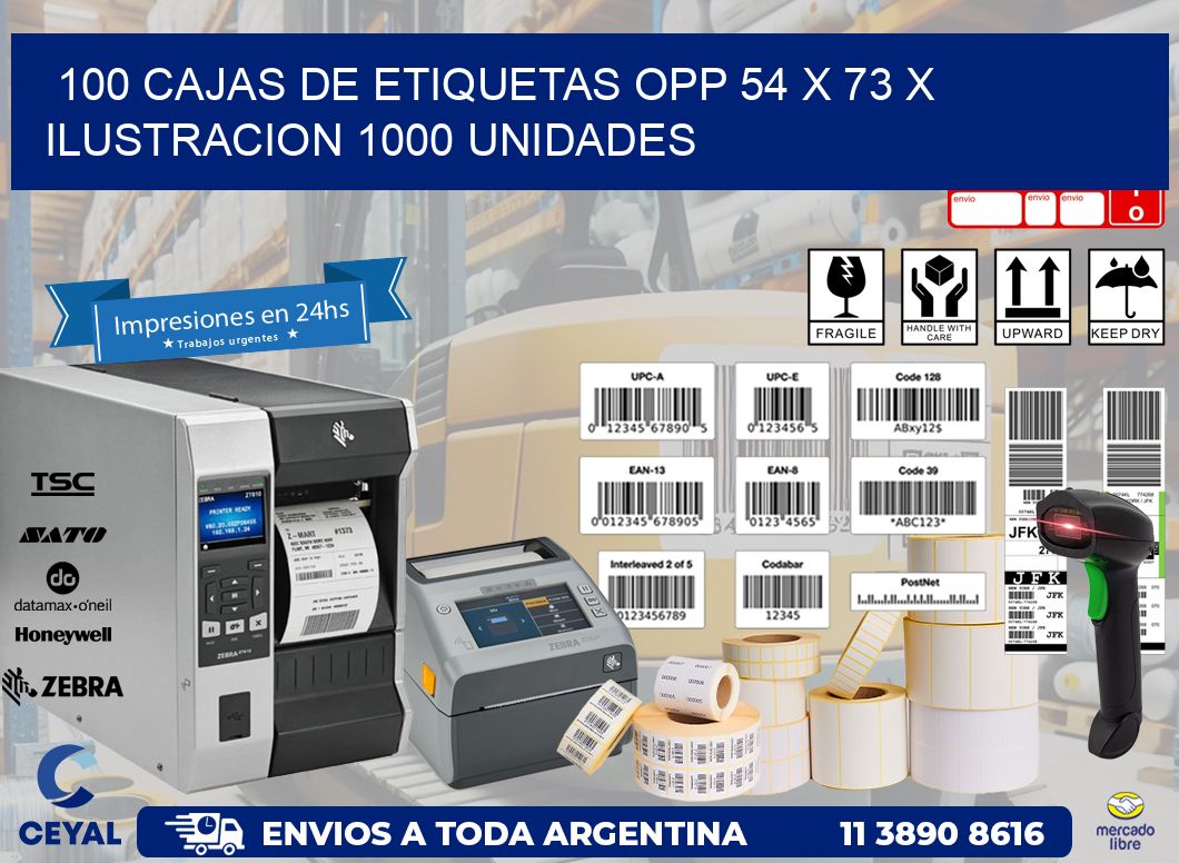 100 CAJAS DE ETIQUETAS OPP 54 x 73 X ILUSTRACION 1000 UNIDADES