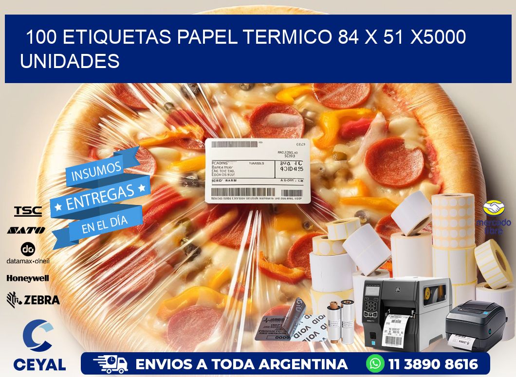 100 ETIQUETAS PAPEL TERMICO 84 x 51 X5000 UNIDADES