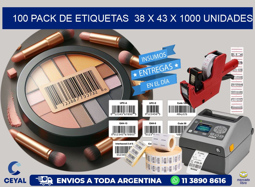 100 PACK DE ETIQUETAS  38 x 43 X 1000 UNIDADES