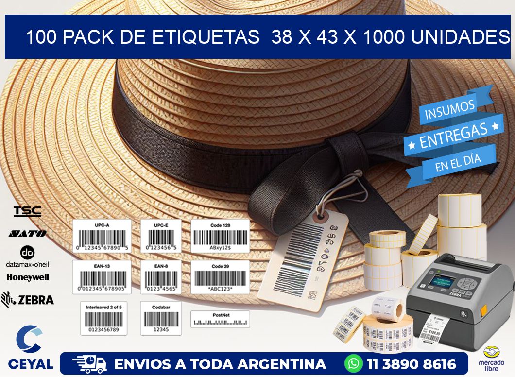 100 PACK DE ETIQUETAS  38 x 43 X 1000 UNIDADES