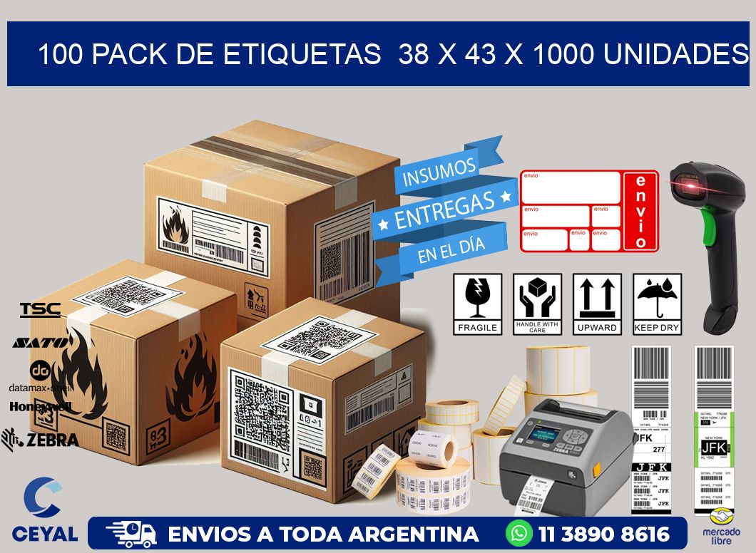 100 PACK DE ETIQUETAS  38 x 43 X 1000 UNIDADES