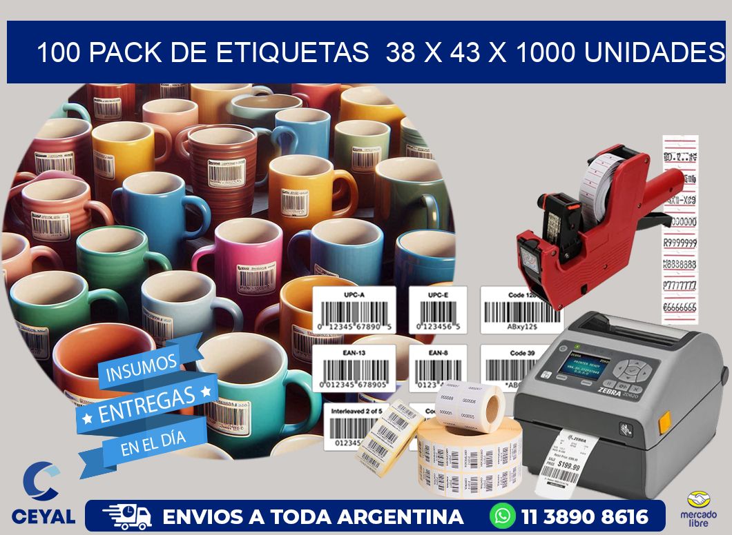 100 PACK DE ETIQUETAS  38 x 43 X 1000 UNIDADES