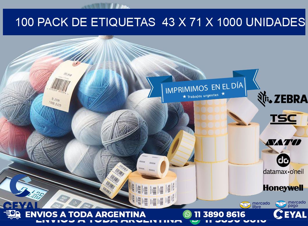 100 PACK DE ETIQUETAS  43 x 71 X 1000 UNIDADES