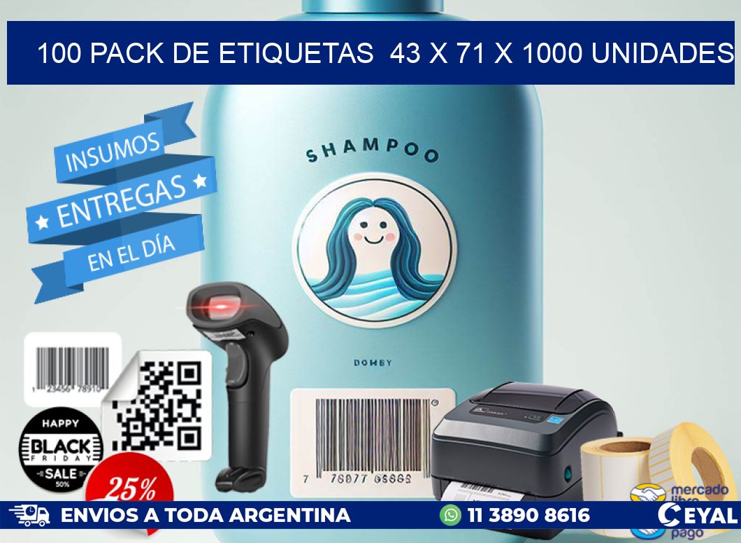 100 PACK DE ETIQUETAS  43 x 71 X 1000 UNIDADES