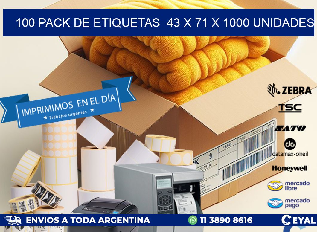 100 PACK DE ETIQUETAS  43 x 71 X 1000 UNIDADES