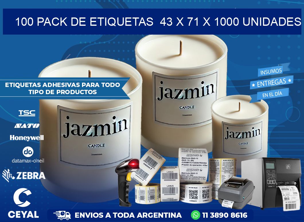 100 PACK DE ETIQUETAS  43 x 71 X 1000 UNIDADES